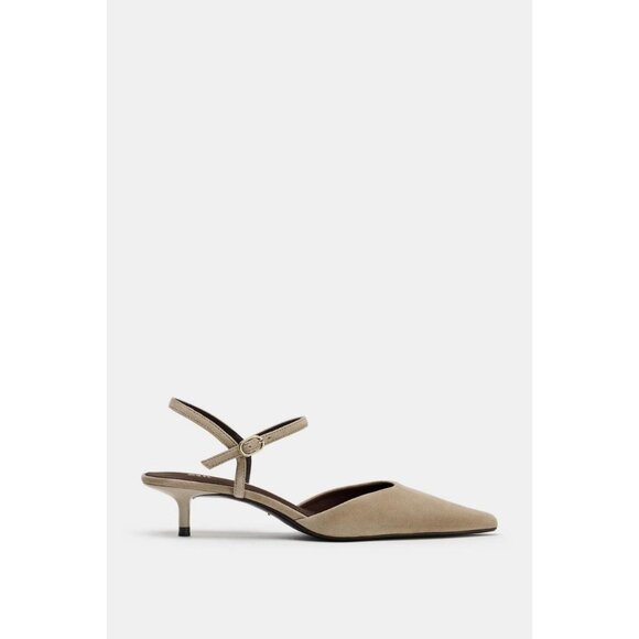 ZARA SUEDE KITTEN-HEEL SLINGBACKS - Picture 3 of 5